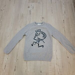 Zara Knit Boys Skull "Let' Move" Light Gray Crewneck Sweater